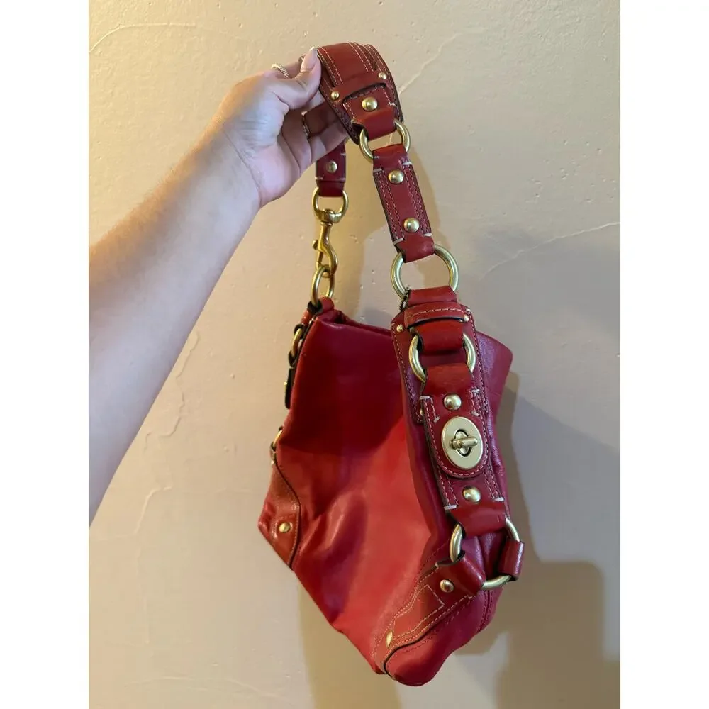 Coach 10615 Ergo Hobo Bag Red Leather Brass Hardware Y2K Hang Tag